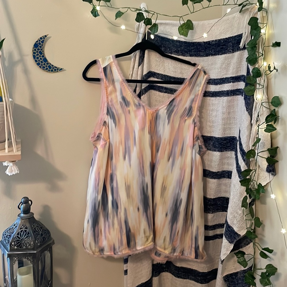 Torrid Watercolor Chiffon-Edge V-Neck Tank Blouse